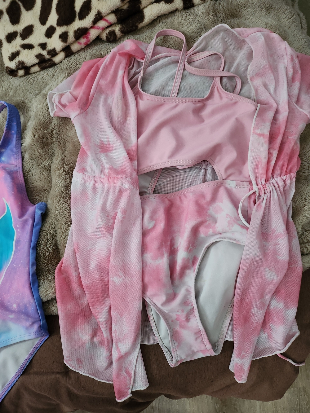 Girls Pink Tie-Dye One-Piece Swimsuit with Matching Cover-Up